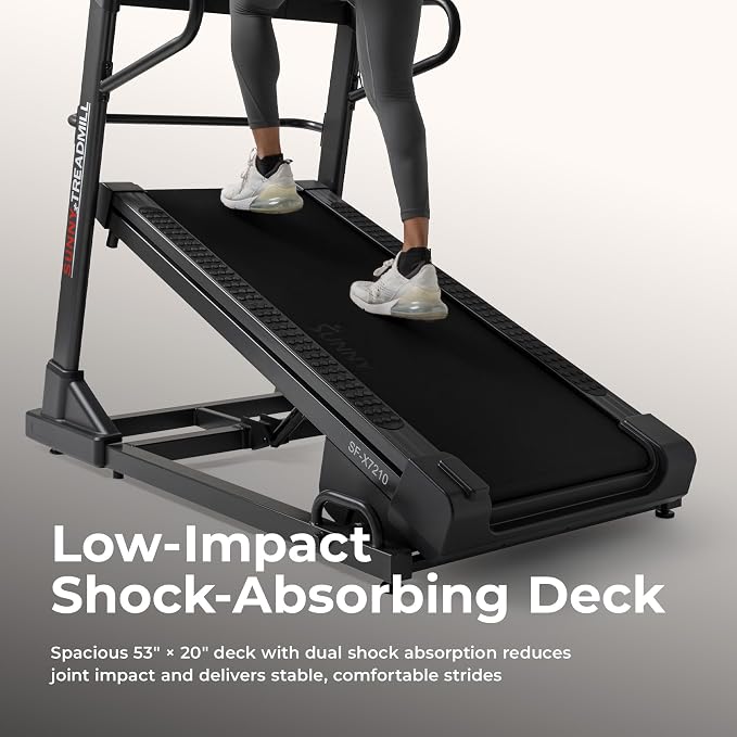 Sunny Health & Fitness Smart Treadmill Intensive Quiet Auto Incline/Decline | Commercial Level | Extreme Auto Incline | Decline Capabilities | Shock Absorbing | Pre-Program Workout | Multi-Grip Handrail