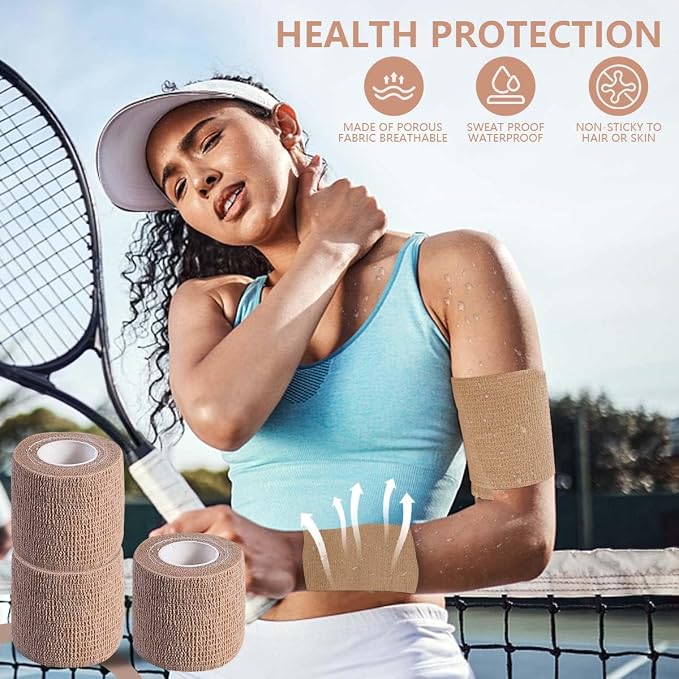 KISEER 15 Pack 2 Inch x 5 Yards Skin Self Adhesive Bandage Breathable Cohesive Bandage Wrap Rolls Elastic Self-Adherent Tape for Stretch Athletic, Sports, Wrist, Ankle