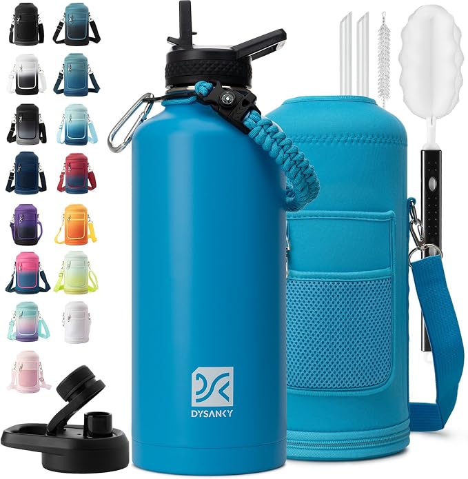 DYSANKY Insulated Water Bottle | Thickened Stainless Steel for Gym and Hiking with Straw, Carrier Bag, Handle Strap | BPA-Free 87 oz
