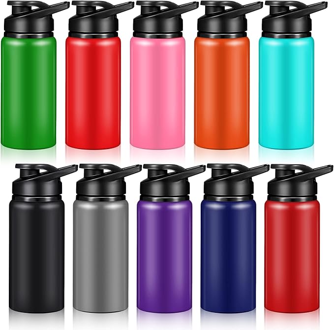 Mimorou 10 Pack Aluminum Water Bottles Bulk 17oz Reusable Leak-Proof Lightweight Sport Bottles Set for Travel Gym Team Camping & Party Favors, 10 Colors