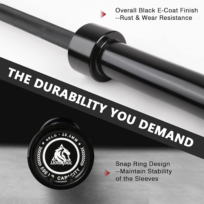 LIONSCOOL 7FT Olympic Barbell 2” Bar for Strength Training Weightlifting | 700/1000/1500lbs Weight Capacity, 2-Inch 40/45lbs Black, Silver, Red, Chrome Power Lifting, Squat, Deadlift, Presses, Row Bar