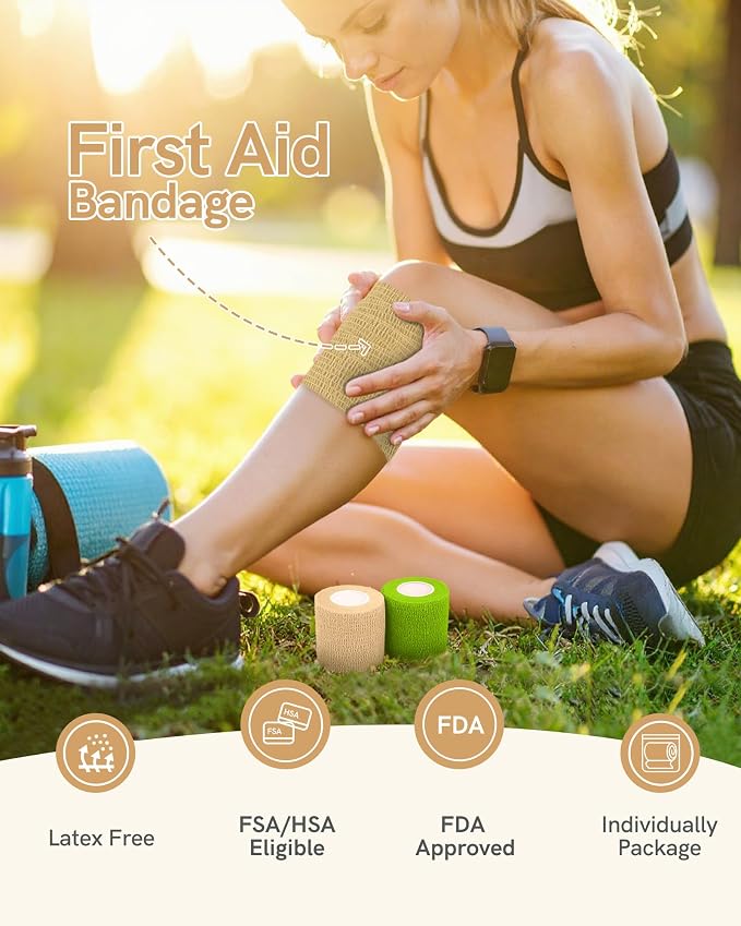 FriCARE Self Adhesive Bandage Wrap, Medical Tape in First Aid Kit | Elastic Cohesive Bandages for Sports/Vet/Wrist Ankle Wounds, 2 Inches X 5 Yards, Latex-free 6 Rolls, Pastel Haven