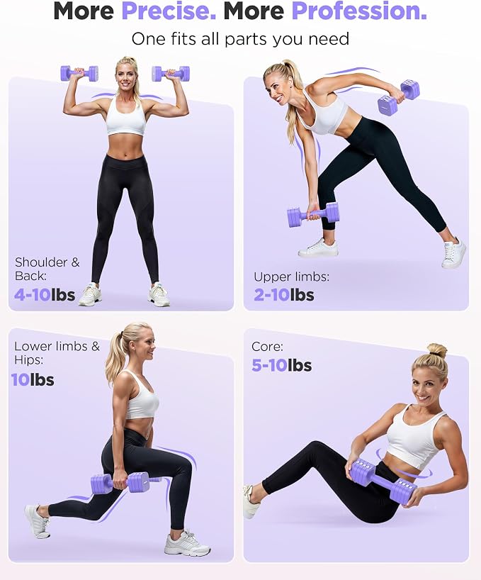 FEIERDUN DB3 5-in-1 Adjustable Dumbbell Set, 6LB/10LB Pair Adjustable Weights for Women at Home, Dual Locking Stable Hand Weights with TPU Soft Handle, Home Gym, Rehab, Pilates, Yoga, Strength Training