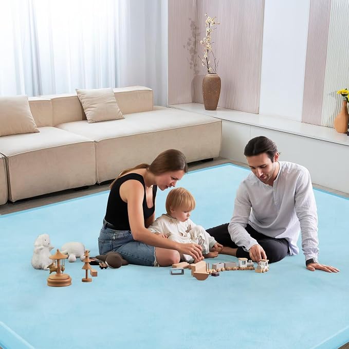 Baby Play Mat for Floor Nursery Muscle Mat Area Playroom Rug 39"x59" Elastic Foam 1.3" Thick Crawling Mat for Babies,Toddlers, Infants,Kids (Ice Blue)