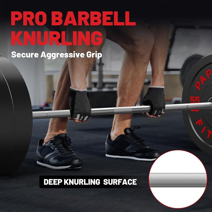 PAPABABE 7ft Barbell 45lb Olympic Barbell 1000/1500lbs Capacity Home Gym | 7ft 45lb 2" Olympic Barbell, 1000/1500lbs Capacity, Hybrid Needle Bearings & Bushings for Squat Curl Deadlift