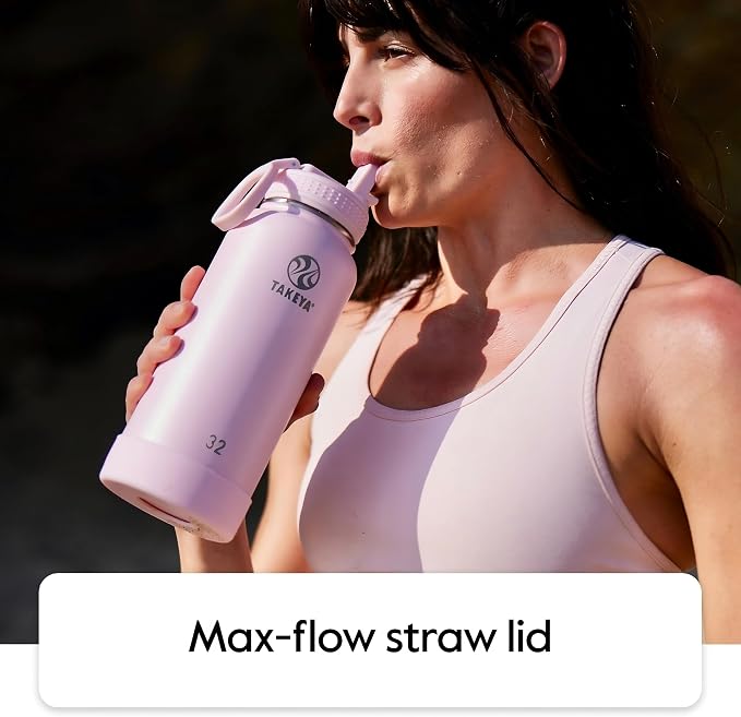 Takeya 22 oz Actives Stainless Steel Water Bottle with Straw Lid – Leakproof, Double-Wall Insulated, Keeps Drinks Cold 24 hrs/Hot 12 hrs, BPA-Free, Powder-Coated, Gym & Travel, Lilac