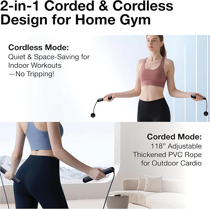 Cordless Gravity Jump Rope, Smart Jump Rope with Counter for Gym, Fat Burning & Calorie Burn, APP Data Analysis, Home Workout Equipment for Women ＆ Men