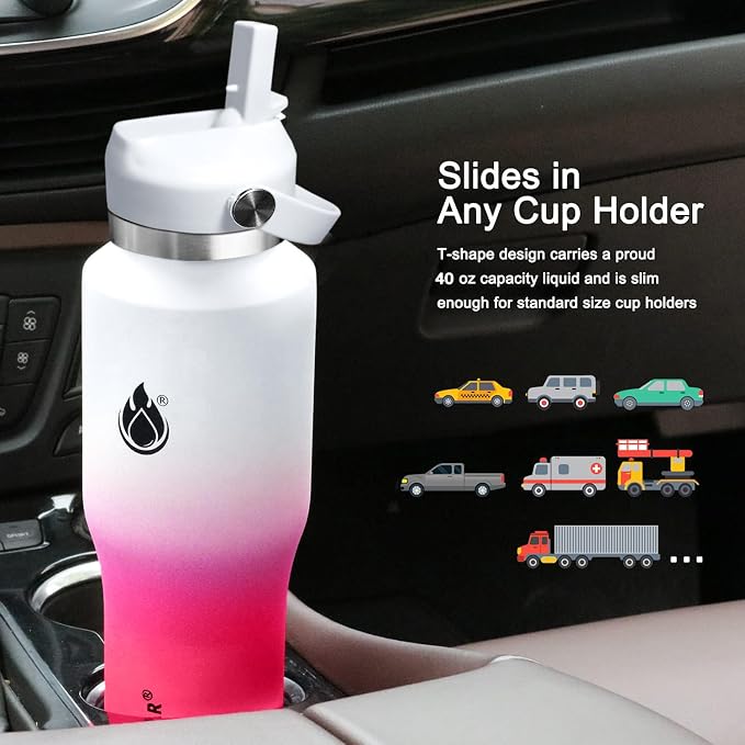 SENDESTAR 40oz Stainless Steel Water Bottle(Cold for 48 Hrs, Hot for 24 Hrs),Double Wall Vacuum Insulated Bottle with Straw Lid, Spout Lid and Flex Cap, Fit in Any Car Cup Holder
