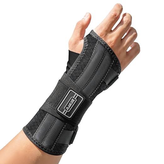 Rakiie Upgraded Carpal Tunnel Wrist Brace, Night Sleeping Support for Arthritis, Sprain & Tendonitis Pain Relief, Flexible 3-Bar Support, Breathable Hand Splint for Typing, Work & Housework, Fit for Men & Women (Gray, Large, Right Hand)