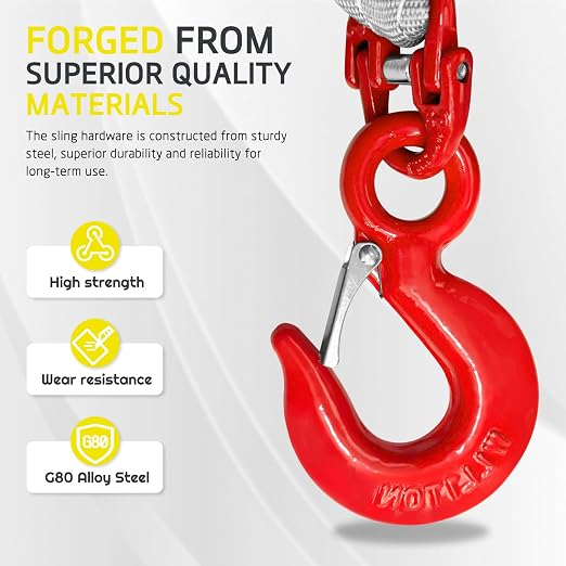 Lifting Slings Straps with Hooks - 5 Feet, 13227 Pounds Capacity | Polyester Bridle Sling fitted with G80 alloy steel eye hooks, heavy duty, Ideal for engine hoists & industrial rigging work