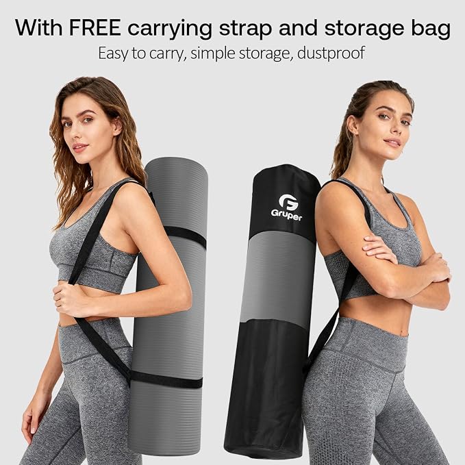 Gruper Yoga Mat Non Slip NBR Extra Thick Yoga Mat, 72"L x 32"/24"W x 0.6"/0.4"TH (185cm x 80cm/61cm x 15mm/10mm), Anti-Tear Exercise Mat with Carrying Strap and Bag, Workout Mats for Yoga, Pilates