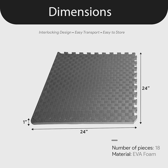 BalanceFrom 1" Extra Thick Puzzle Exercise Mat with EVA Foam Interlocking Tiles for MMA, Exercise, Gymnastics and Home Gym Protective Flooring, 72 Square Feet (Gray) | Home Gym, Mat for Home Workout Equipment, Floor Padding for Kids, Gray, 24 in x 24 i...