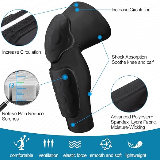 Padded Knee & Shin Guards, Compression Adult Proslide Leg Sleeve Pads, Sliding Anti-Slip Breathable Foam Padding Knee Brace for Football & Multi-Sport (1 Pair)