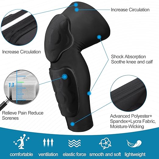 Padded Knee & Shin Guards, Compression Adult Proslide Leg Sleeve Pads, Sliding Anti-Slip Breathable Foam Padding Knee Brace for Football & Multi-Sport (1 Pair)