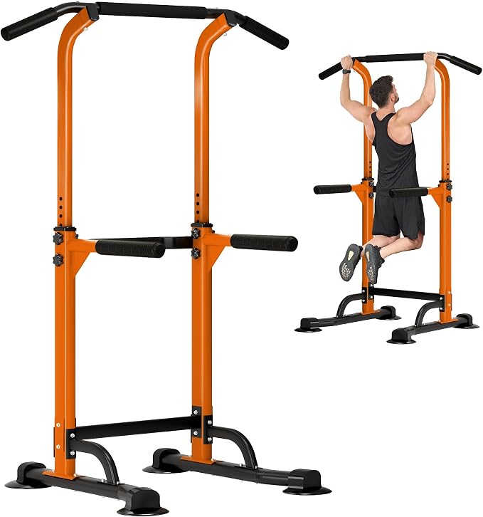 DlandHome Power Tower Pull Up Bar Dip Station,Adjustable Height Dip Stand | Multi-Function Fitness Equipment for Strength Training Home Gym,Stable Steel Frame for Pull Ups Dips Push Ups,Supports 330LBS