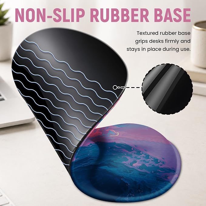 Ergonomic Mouse Pad with Wrist Rest, Gel Wrist Support, Vivid Sea | 10.2 x 7.6 in Mouse Pad with Smooth Fabric Surface and Non-Slip Rubber Base for Office, Home, Study, and Gaming