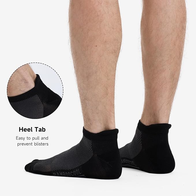 BAMBOO COOL Men's Ankle Socks Moisture Wicking Breathable Odor Control Athletic Cushioned Running Socks Arch Support 8 Pack