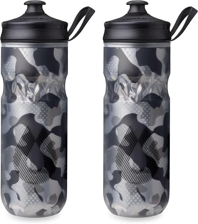 HydraPak Polar Sport Insulated Water Bottle 2-Pack (20oz, Contender Black) | High Flow, BPA Free, Tri-Layer Insulation, Leakproof, Dash Handle, Easy Squeeze, Self-Sealing Cap, for Sports