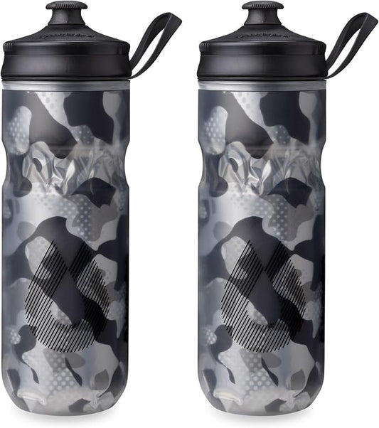 HydraPak Polar Sport Insulated Water Bottle 2-Pack (20oz, Contender Black) | High Flow, BPA Free, Tri-Layer Insulation, Leakproof, Dash Handle, Easy Squeeze, Self-Sealing Cap, for Sports