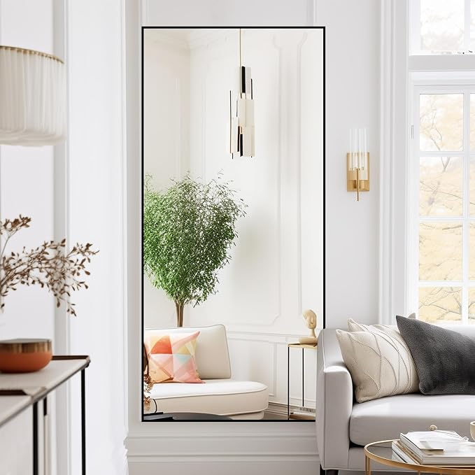 Beauty4U 71" x 32" Full Length Mirror with Stand, Black Large Floor Mirror | Standing, Leaning, or Wall-Mounted Tempered Glass Full Body Mirror with Metal Frame for Bedroom, Closet, Modern Home Decor