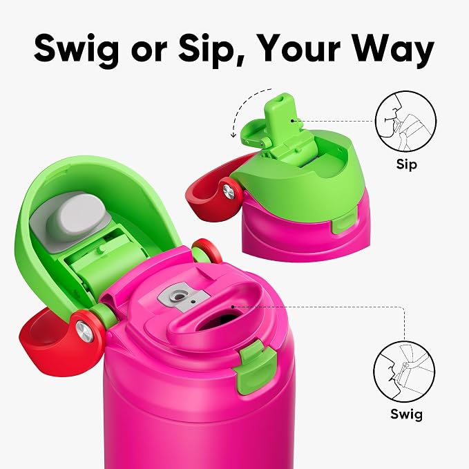 ENCOOL Leakproof Insulated Water Bottle with Straw Dual-Sip Water Bottle Bag-Safe Design for Work, Commute & Gym – Keeps Drinks Cold All Day, 32 oz, Neon Pink
