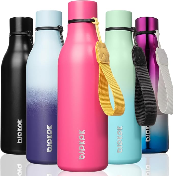 BJPKPK 18oz Insulated Water Bottle, Stainless Steel Bottle with Carry Strap | Keep Cold & Hot Vacuum Insulation, Leak-Proof BPA-Free Design, Slim Bottle Fits Most Cup Holders for Gym, Office & Travel
