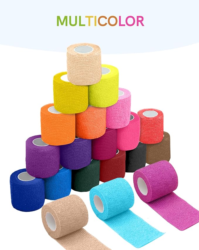 FriCARE Self Adhesive Bandage Wrap, Medical Tape in First Aid Kit | Elastic Cohesive Bandages for Sports/Vet/Wrist Ankle Wounds, 2 Inches X 5 Yards, Latex-free 6 Rolls, Neon Surge