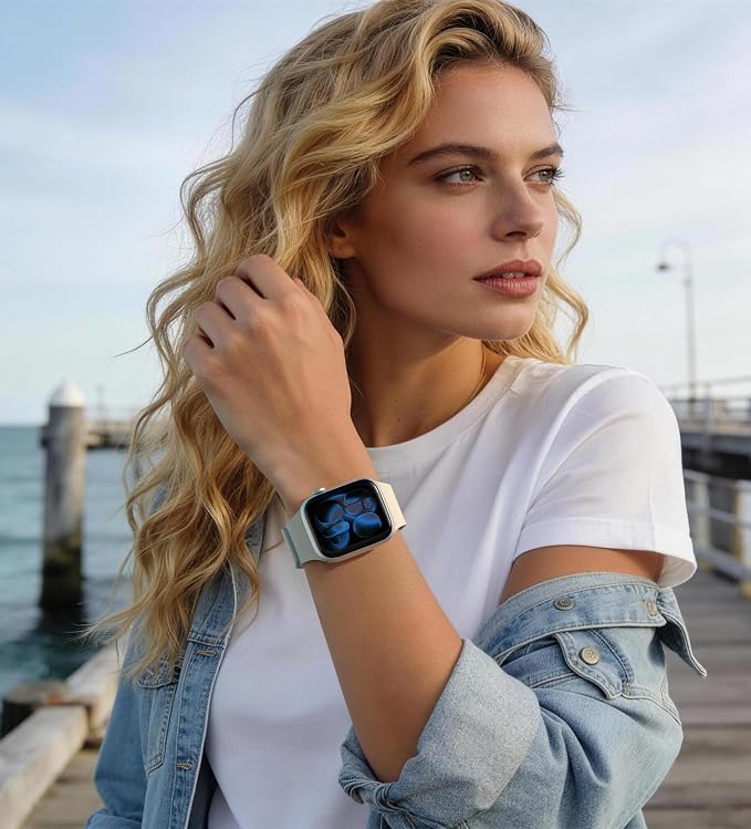 Magnetic Silicone Band Compatible with Apple Watch Band 42mm 41mm 40mm 38mm Series 11 10 9 8 7 6 5 4 3 & SE 3/2/1 Strong Magnetic Clasp, Waterproof & Adjustable (White + Blue)