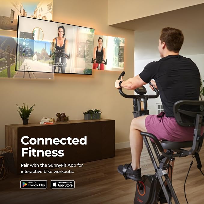 Sunny Health & Fitness Smart Foldable Magnetic X-Bike, Low-Impact Workouts