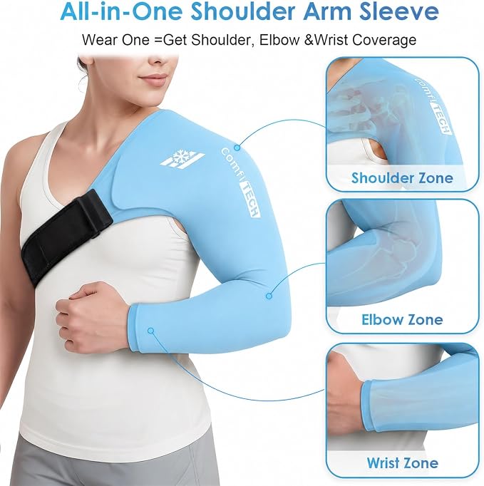 ComfiTECH Shoulder Arm Ice Pack Wrap for Pitcher & Recovery, Blue, M | Flexible Gel Ice Pack for Shoulder & Elbow & Arm Cooling, Adjustable Arm Cold Sleeve for Throwing Recovery & Muscle Comfort