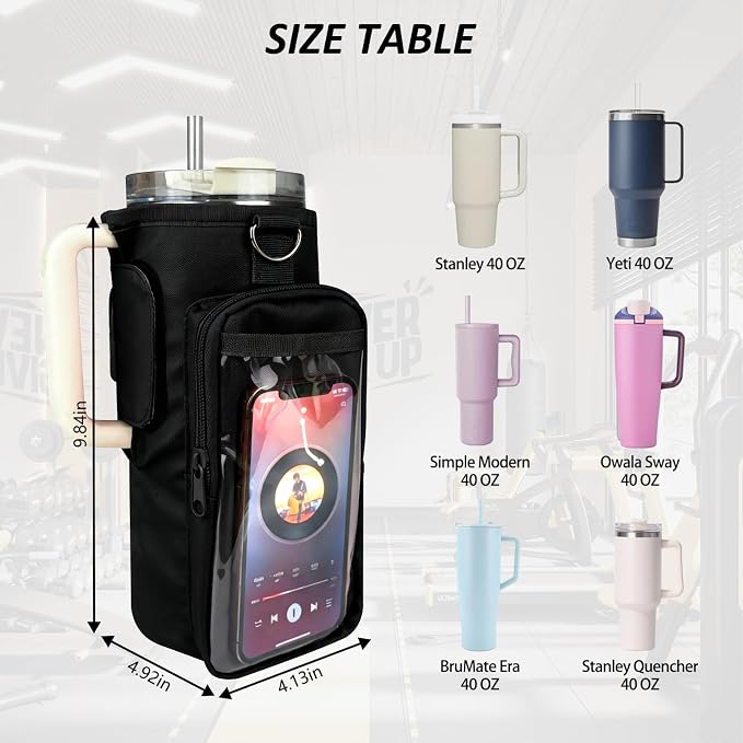 JACZZO Magnetic Gym Bag, Magnetic Water Bottle Holder for Stanley, Gym accessories, Gym Gifts for Women and Men (Black, 40 OZ)