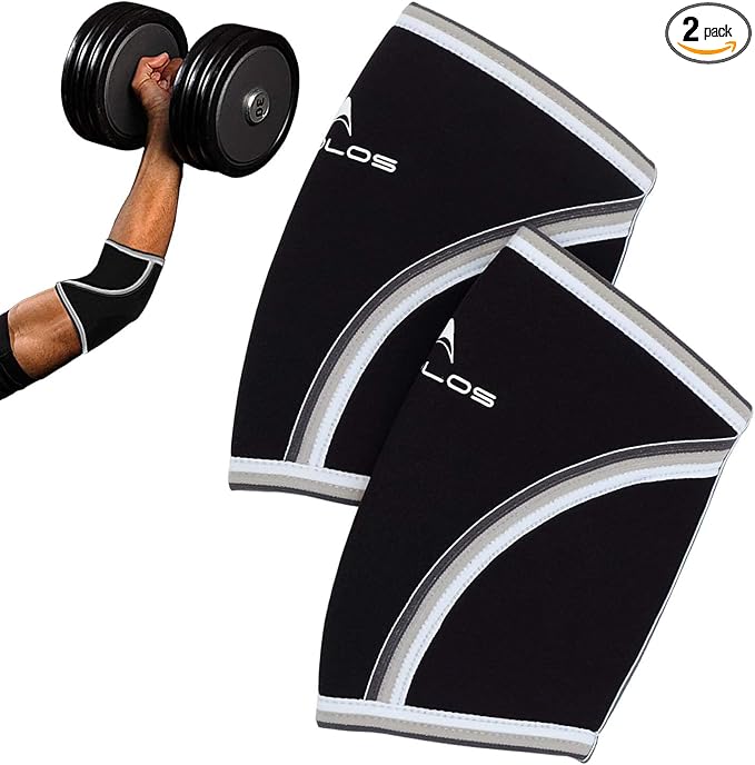 AEOLOS Compression Elbow Sleeves(Pair), 5mm Neoprene Elbow Barces for Weightlifting Powerlifting Tennis Golf and Basketball (Small, Black)