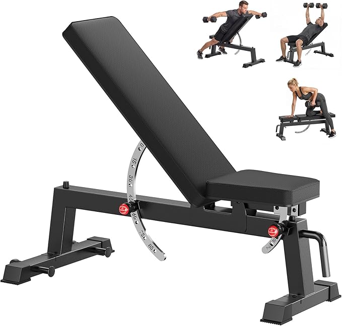HANDBODE Adjustable Weight Bench, 1500 lb Incline Workout Bench, Home Gym | 0 To 85 Degree Backrest, Three Seat Angles, Steel Frame, Wheels And Handle, Foldable Storage, Chest Presses, Dumbbell Rows