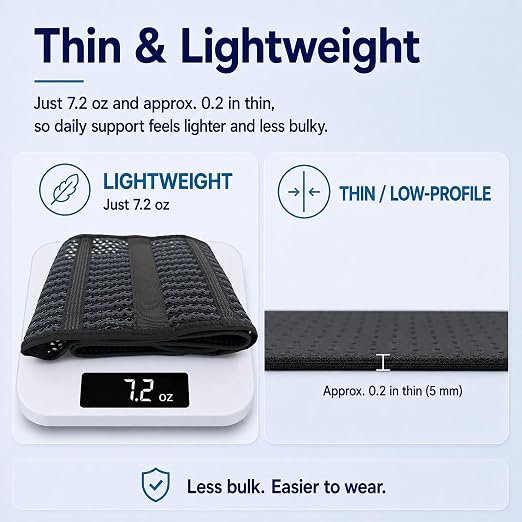 Breathable Thin Back Brace for Women, Adjustable Lower Back Support Belt for Everyday Pain Relief, Slim Low-Profile Lumbar Brace with Gentle Compression, Comfortable Under Clothes