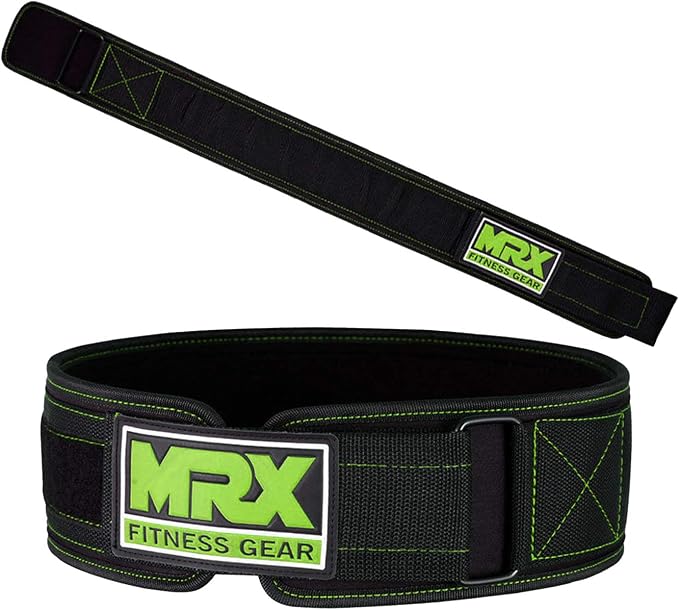 MRX Weight Lifting Belt - 4 Inches Wide 8mm Thick Padded Back Support with Flexible Ultralight Foam Powerlifting Belts Heavy Duty Deadlifts Workout Squats Exercise & Lifting Belt for Men & Women