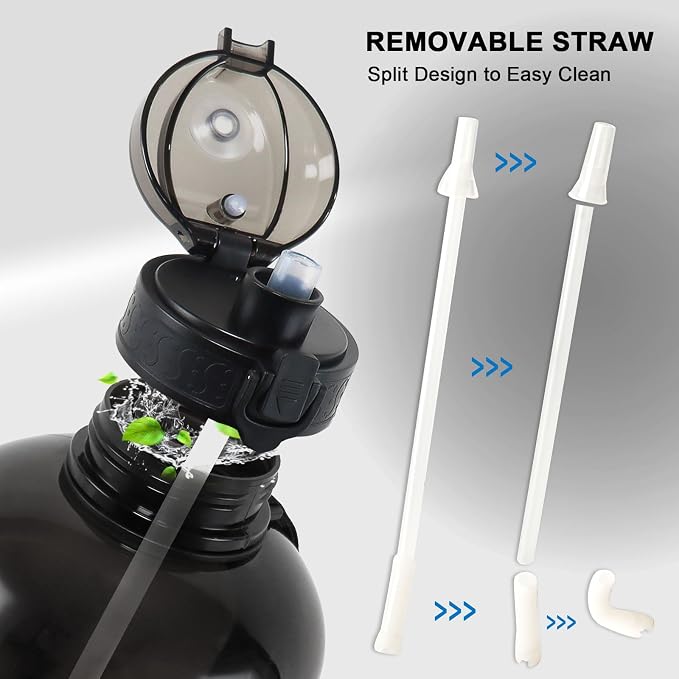 GEMFUL 100oz Water Bottle with Time Marker & Straw 3L for Fitness (Black) | BPA Free, Leak-proof, Tracks Daily Intake, Great for Gym, Hiking, Camping, Home,Office, Travel, Women,Men, Wide Mouth