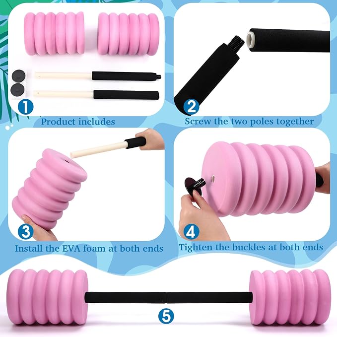 Soulchen Long Aquatic Exercise Dumbbells Pool Exercise Foam Water Weights Dumbbell Aquatic Pool Barbells with High Density EVA Foam for Swim Water Aerobics Workouts Loss