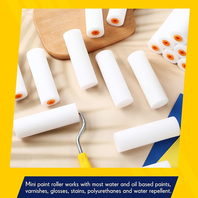 Leumoi 160 Pcs 4 Inch Foam Mini Paint Roller Covers Foam Paint Roller Small High Density Foam Paint Roller Refills Bulk Brings Smooth Finishes Flat Surfaces for Painting Walls Cupboards Doors