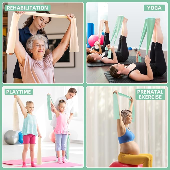 Stretch Bands for Exercise, Resistance Bands for Working Out, Exercise Bands for Physical Therapy, Pilates, Rehab, Stretch, Strength Training and Yoga Starter Set