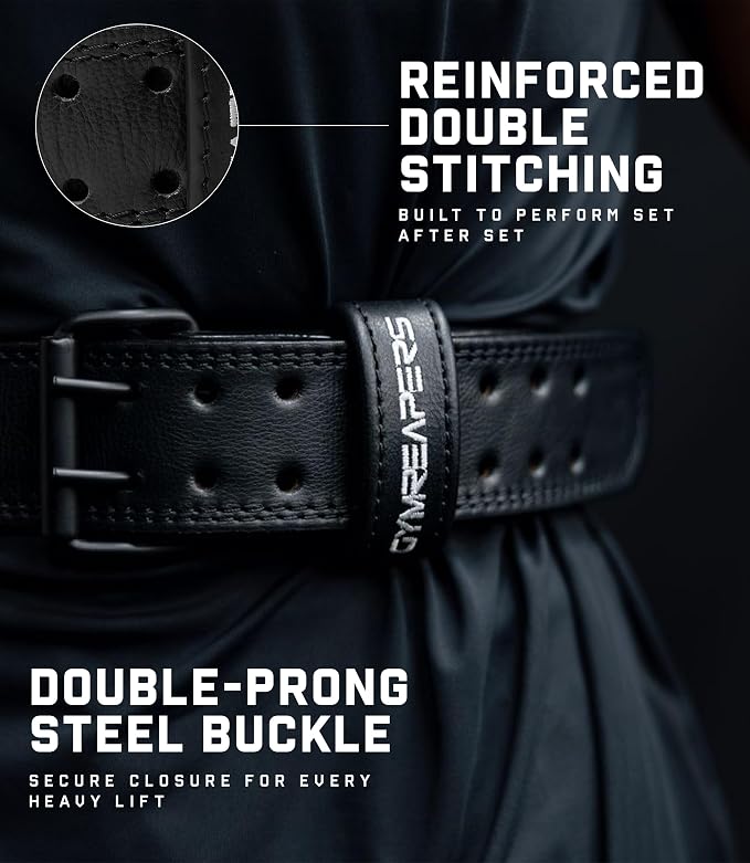Gymreapers Leather Weightlifting Belt for Bodybuilding, Squatting, Lower Back Support & Back Pain - Real Leather, Adjustable Buckle Sizing - Men Women