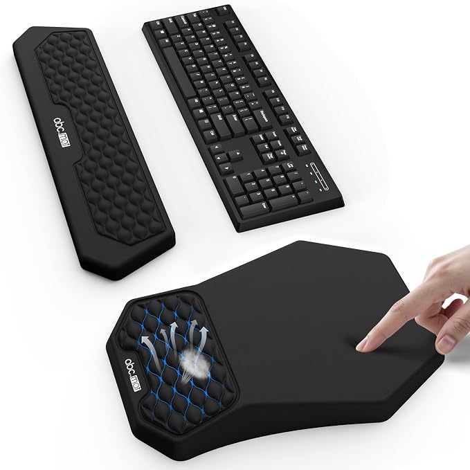 Ergonomic Mouse Pad Wrist Rest and Keyboard Wrist Rest Support Set | Massage Design Mousepad for Carpal Tunnel Pain Relief, Memory Foam, Non-Slip PU Base for Computer Desk, Black