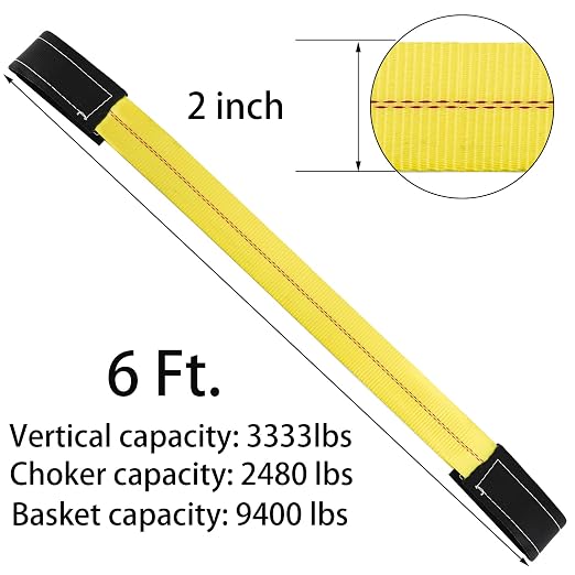 TOPZEA 4 Pack Lifting Sling Straps, 6 Ft x 2 Inch Heavy Duty Lift Rigging Strap Tree Saver Recovery Securing Straps, Nylon Flat Towing Web Sling Winch Strap for Trailer, Hoist, Truck, RV