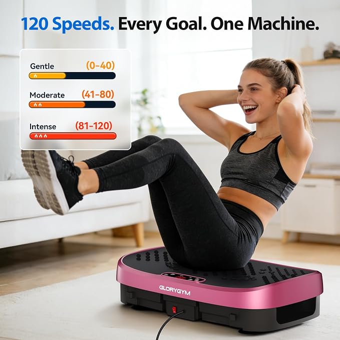 Vibration Plate Exercise Machine for Body Shaker Machine & Weight Loss, Shake Plate with Resistance Bands, 120 Speed Levels, Remote Control, Full Body Workout, Compact Home Gym Equipment