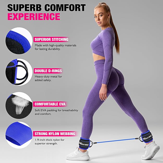 HOXWC Ankle Resistance Bands with Cuffs, Ankle Bands for Working Out, Ankle Resistance Band for Leg, Booty Workout Equipment for Kickbacks Hip Fitness Training, Exercise Bands for Butt Lift Women