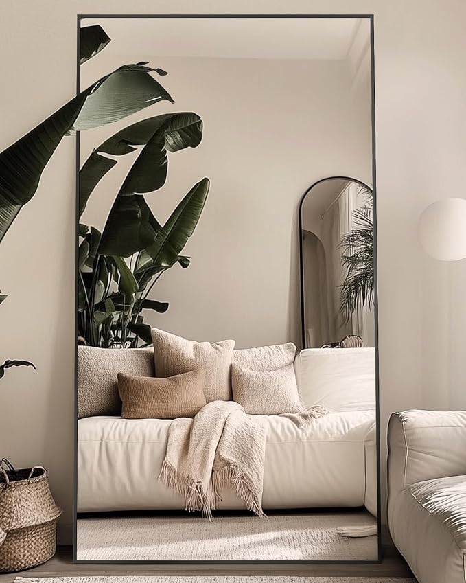 Antok Full Length Mirror, 78"x38" Floor Mirror, Floor Standing Freestanding Full Body Mirror with Stand for Bedroom, Hanging Mounted for Living Room Cloakroom, Black