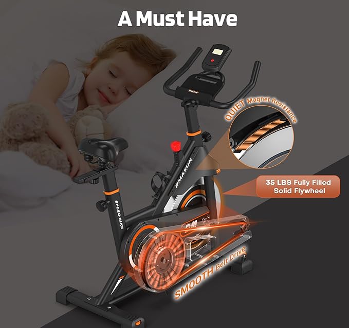 DMASUN Exercise Bike, Silent Magnetic Resistance Stationary Bike for Home with 330 LBS Capacity, Pedals with Anti-loosening Nuts, Indoor Bike with Comfortable Seat Cushion, Digital Display with Tablet Holder