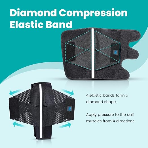 Calf Brace Compression Sleeve for Torn Calf Muscle fit Men & Women, Innovative 2 Layer Elastic Bandage for Legs adds Extra Pressure for Strain, Swelling, Cramps, Varicose Vein -L/XL (Black)