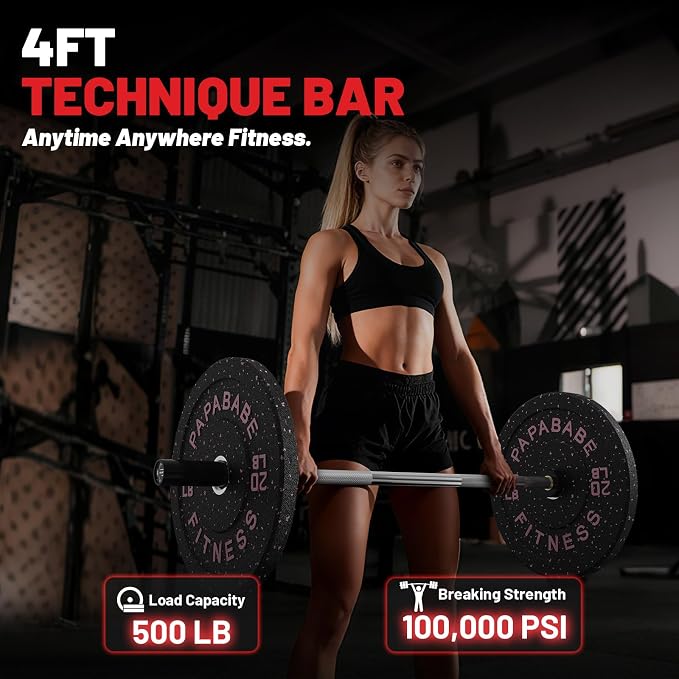 PAPABABE 4ft/5ft/6ft/6.5ft Barbell 2" Short Barbell for Strength Training | 4ft/5ft/6ft/6.5ft Straight Barbell, Womens Olympic Bar with Moderate Knurling for Squats Curls Deadlifts, Weightlifting