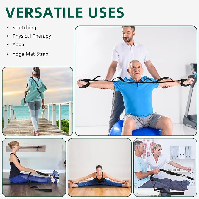 Abiarst Stretching Strap Yoga Straps for Physical Therapy, 10 Loops Non-Elastic Stretch Band for Pilates, Flexibility, Exercise and Gymnastics