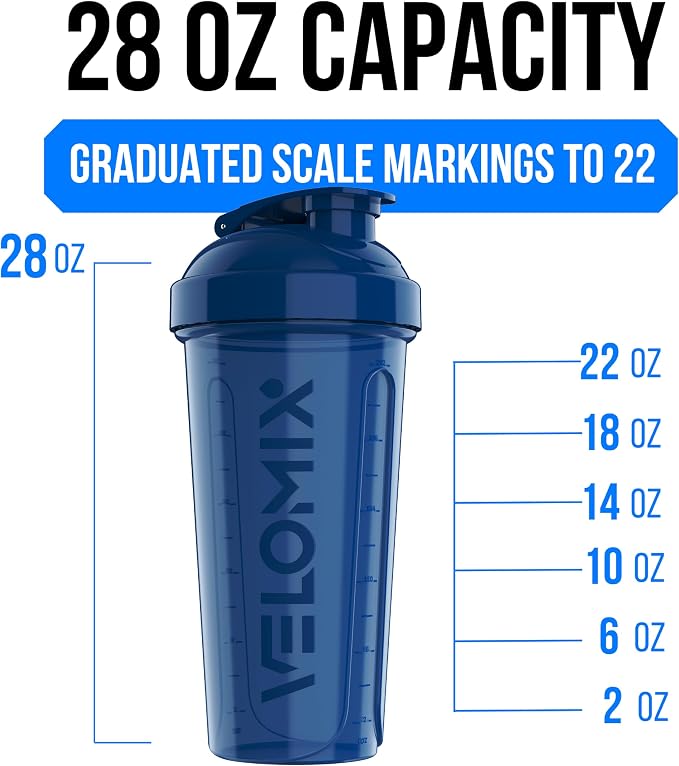 VELOMIX 6 Pack 28oz Protein Shaker Bottle, Stealth Edition | 6x Wire Whisk, Leak Proof Shaker Cups for Protein Shakes, Stackable, Dishwasher safe, BPA free, Pre Workout and Gym ready